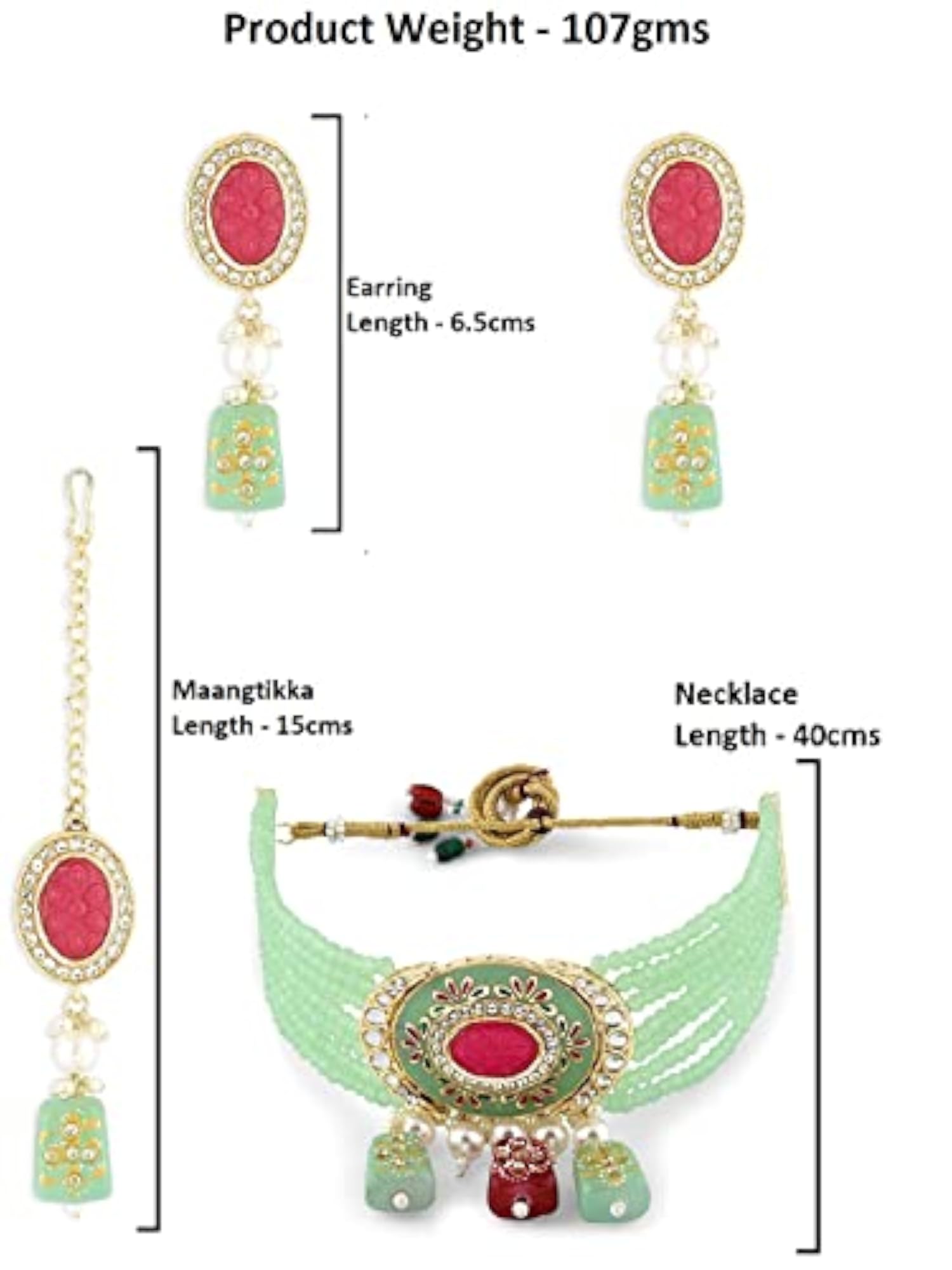 Pink Green Multistrand Necklace Earring Set-ZPFK15371