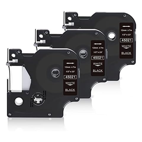 3 x Plastic Labels Tape Compatible with DYMO D1 45021 White on Black Label Maker Tape 12mm x 7m Label Cassette Refill Tape Work for DYMO Label Printer LM 160 210D 260P 280 360D 420P 450 Cover