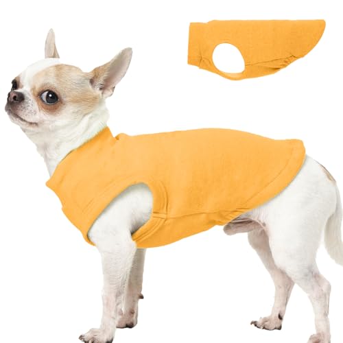 Image of Soft Fleece Dachshund Sweater for Cold Weather, Yellow, XS | Warm Sleeveless Small Dog Clothes, Stylish Pullover Sweatshirt for Mini Dachshunds, Chihuahuas，Autumn Winter Outdoor Wear