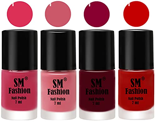 Image of Nail Polish Combo Set (Pack of 4) Quick Dry Gel Finish Nail Paint | Dusty Pink,Nude Pink,Boysenberry,Orange | 7 ml Each