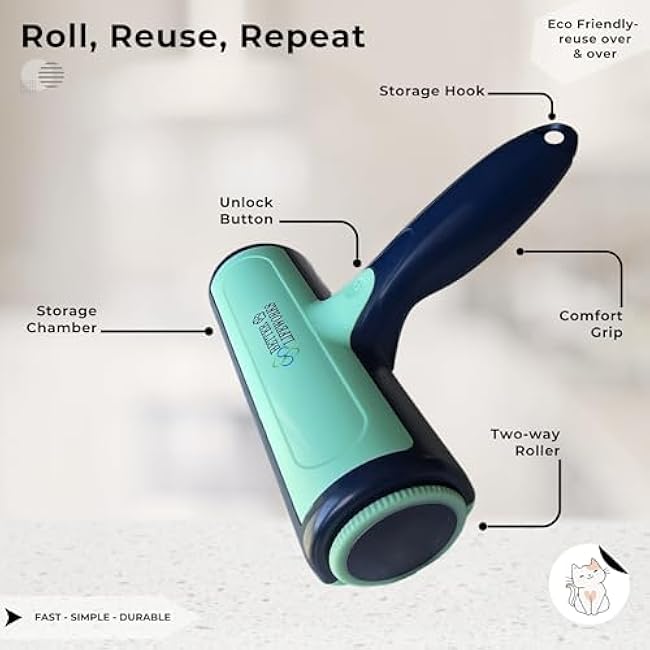 Reusable Pet Hair Remover-Lint Roller for Couch, Furniture, Carpet, Clothing and Bedding, Eco-Friendly Cat and Dog Hair Remover, Portable Pet Hair Removal Tool in Mint Green-PRZZ8Y0S