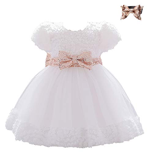 Bowknot Baby Girl Baptism Christening Ball Gown Toddler Wedding Bridesmaid Family Photos Shoot Lace Tutu Flower Dress 12M 18M White 80