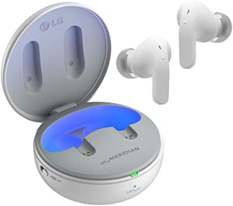 LG TONE Free True Wireless Bluetooth Earbuds T90 – Active Noise Cancelling Earbuds with Dolby Atmos, White, Small