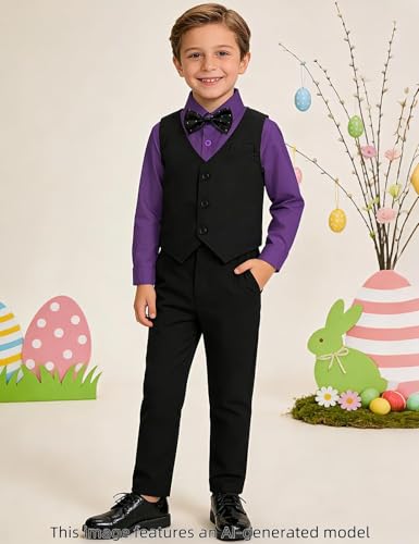 Image of A&J DESIGN 4pcs Baby & Toddler Suit, 12 Months - 5T, Shirt & Pants & Vest & Bow Tie