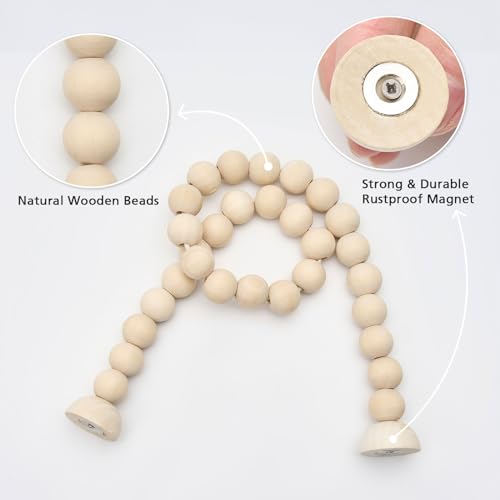 Pretty Jolly 2 Pack Wood Bead Curtain Tiebacks Boho Farmhouse Decor Drape Tie Backs Strong Magnetic Natural Wooden Beaded Curtain Holdbacks for Home & Office Outdoor Window Draperies (Natural) - Image 2