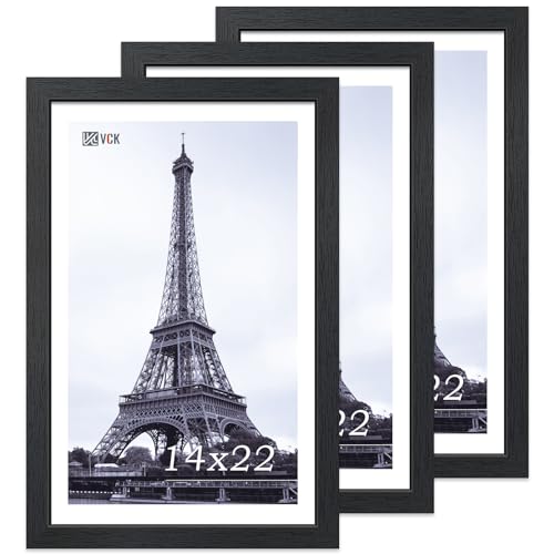 Image of VCK 14x22 Frames 3 Pack, Black Poster Frame MDF Wood with Polished Plexiglass, Wall Mounting Horizontal & Vertical Display