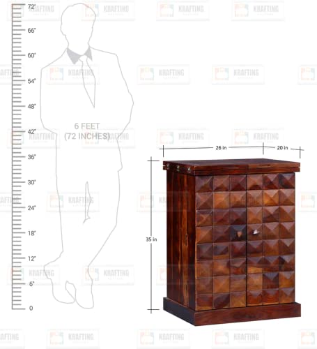 Image of Credenza Solid Sheesham Wood Bar Cabinet for Home - Wooden Bar Unit with Storage & Wine Rack Drawer, Living Room Bar Furniture - Handcrafted Wine Cabinet in Honey Finish, No Assembly Required