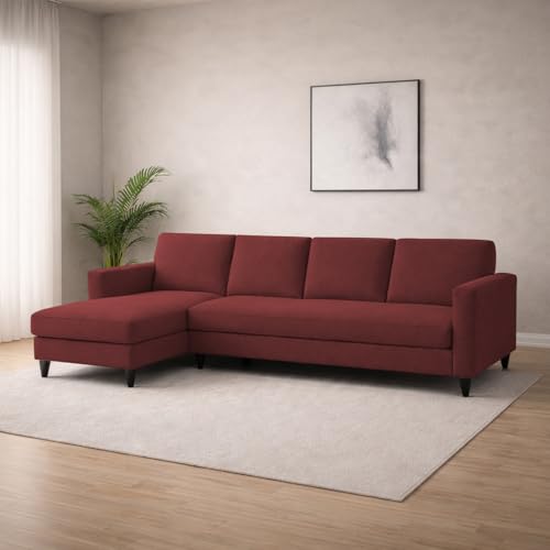 Image of Carlos LHS 4 Seater L Shape Sofa Set for Living Room & Home Office Furniture, Modern Durable Sectional Corner Sofa Couch, Premium Fabric Comfortable Seating with Strong Frame (Maroon)