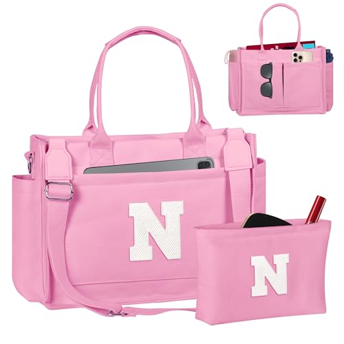 Image of Birthday Gifts for Women, Initial Tote Bag with Makeup Bag | Teen Girl Gifts Trendy Stuff, Back to Campus