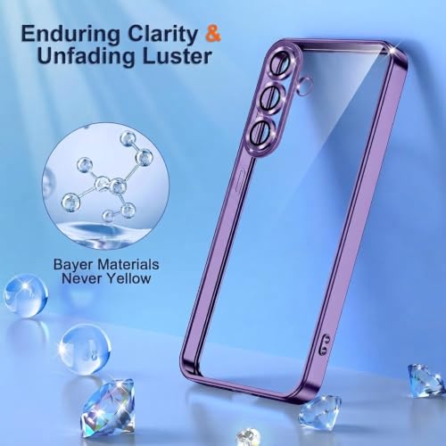 Image of VONZEE Clear Logo Electroplating Transparent Case for Samsung A57 5G, Magnetic Plating Electroplate TPU Cover, Individual Camera Protection for Each Lens - Deep Purple