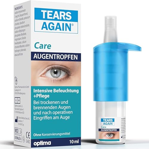 TEARS AGAIN Care Augentropfen Hyaluron 0,3% + Dexpanthenol, gegen trockene und brennende Augen, zur intensiven Befeuchtung der Augenoberfläche, ohne Konservierungsmittel