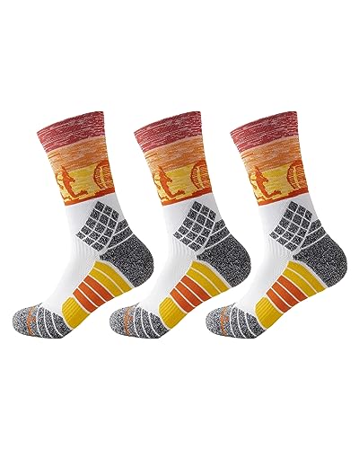 Mens Athletic Compression Crew Socks Sports Cushioned Elite Basketball Socks Grip Running Sock 3 Pairs（9-13）
