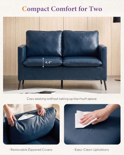 Image of TYBOATLE Leather Loveseat Sofa and Accent Chair Set (Blue, 2)