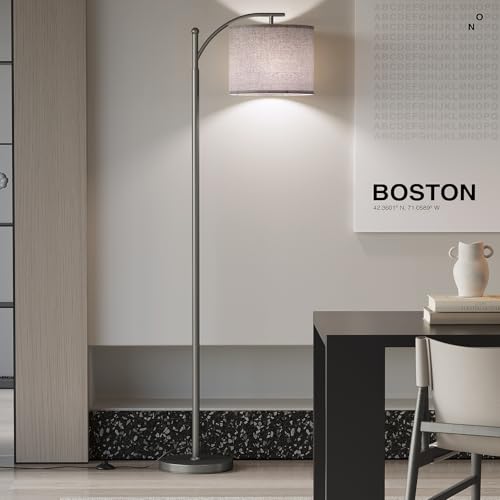 Image of SUNMORY Arc Floor Lamp, Modern Floor Lamp with 9W 3 Color Temperatures Bulb, Metal Standing Lamps with Adjustable Hanging Lampshade, Tall Floor Lamps for Living Room, Bedroom, Office