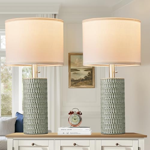 Reaketon Table Lamps for Living Room Set of 2, Ceramic Table Lamps for Bedroom, 20