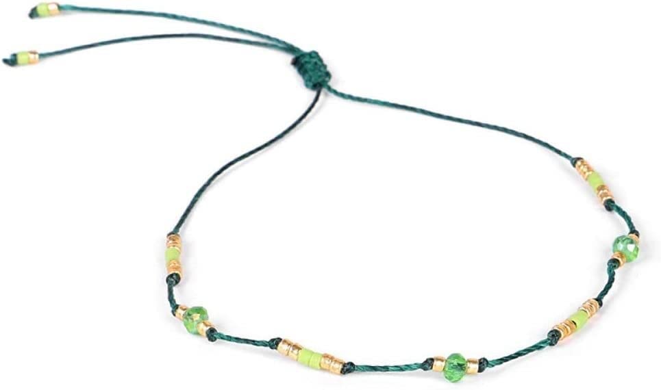 Tobilleras tejidas a mano ajustables pulsera de tobillera de playa verde oscuro anticaída