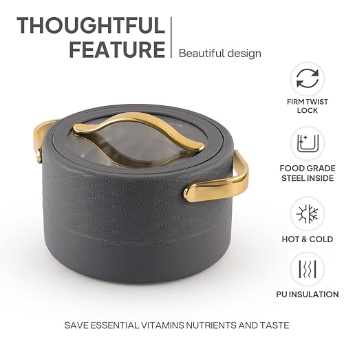Image of CELLO Velvetto Deluxe 2500 Insulated Casserole Hot Box for Kitchen 2500 ml, Grey | Airtight See Through Lid Hot Pot Case Keeps Food Hot & Warm for Long Hours, Casserole Set for Roti, Rice & Biryani