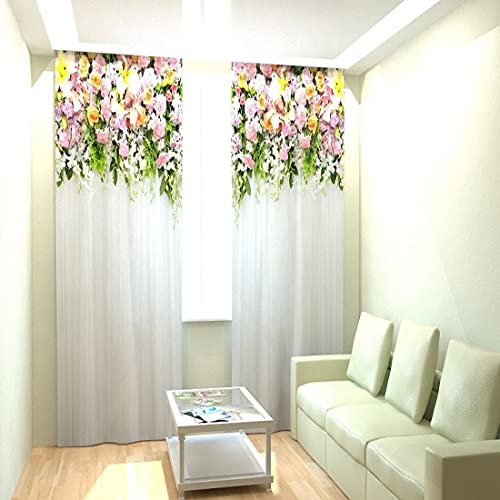Image of S26 3D Beautiful Flowers Digital Printed Polyester Fabric Curtains for Bed Room Kids Room Living Room Color White Window /Door /Long Door (D.N.328) (3, 4 x 9 Feet (Size ; 48 x 108 Inch) Long Door)