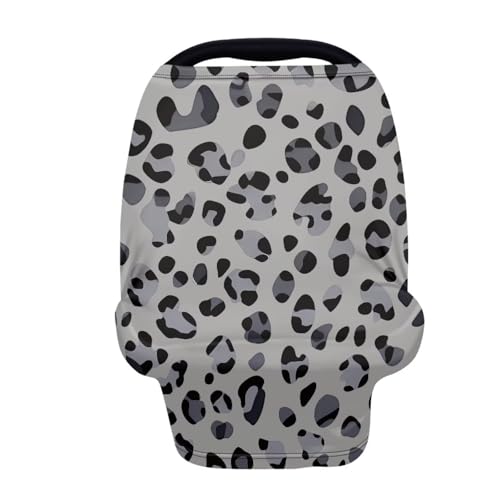 Image of Forchrinse Grey Leopard Print Baby Car Seat Cover Soft Stretchy Breastfeeding Nursing Cover Multi Use Cover for Shopping Cart /High Chair /Stroller