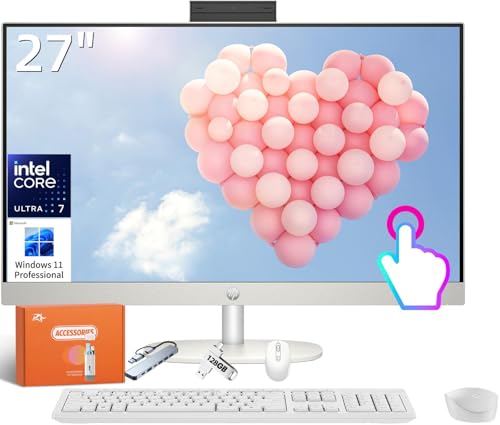 Image of HP All in One Desktop Computer 27 Inch Touchscreen FHD Business, Intel 12-core Ultra 7 155U (Up to 4.8 GHz), 16 GB DDR5, 1 TB SSD, Wi-Fi 6, Windows 11 Pro, w /Accessories
