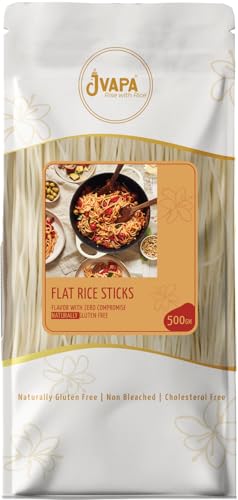 Image of JVAPA Flat Rice Stick Noodles 5 mm - Perfect for Pad Thai /Pho (500Gm x 2), Gluten Free, Non Bleached, Cholesterol Free