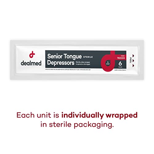 Image of Dealmed 6 inch Senior Tongue Depressors - 100 Sterile Wood Tongue Depressor Sticks, Individually Wrapped for Medical Practice, Emergency First Aid Kits, Crafts, 100 /Box (Pack of 2)