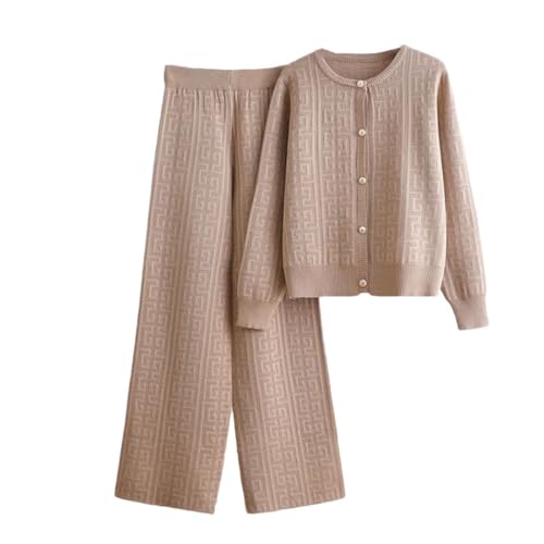Ensemble en tricot femme col rond et pantalon de survêtement confortable en L