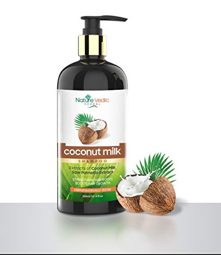 Nature Vedic Herbal Coconut Milk Shampoo For strengthens hair roots & hair growth, Enriched with coconut milk & saw palmetto extract, 300 ml