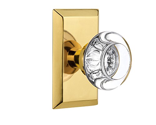 Nostalgic Warehouse Studio Plate with Round Clear Crystal Glass Knob, Double Dummy, Polished Brass