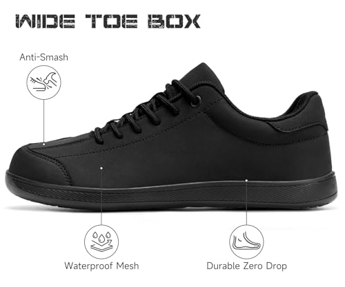 Image of LARNMERN Steel Toe Skate Shoes Men Safety Work Sneakers Wide Toe Box Barefoot Zero Drop Non Slip Shoe