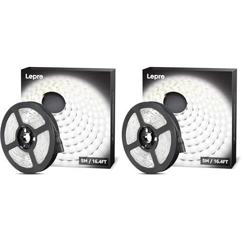 Lepro 12V LED Strip Light, Flexible, SMD 2835, 16.4ft Tape Light for Home, Kitchen, Party, Christmas and More, Non-Waterproof, Daylight White(Not Include Power Adapter) 16.4 ft