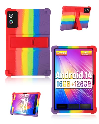 yystao Étui de protection pour tablette Android 14 11" 2025, en silicone souple, compatible avec la tablette Hcjip 11", support réglable (arc-en-ciel)