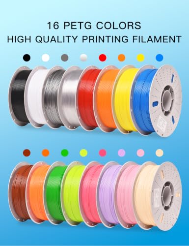 Image of PINBALL 16KG PETG Filament Bundle 1.75mm, Multicolor 3D Printer Filament | 1kg Spool, 16 Rolls, Fit for Most 3D Printers, High Toughness, Neatly Wound, Dimensional Accuracy + /- 0.02 mm