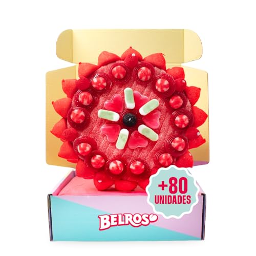 BELROS Tarta Golosinas Grande Estilo Freson con Efecto Flor. Ocasión Especial Mama y Papá. Idea para Cumpleaños y Celebraciones. Ideal para Regalos. Combinación Chuches Dulces y Lenguas Ácidas