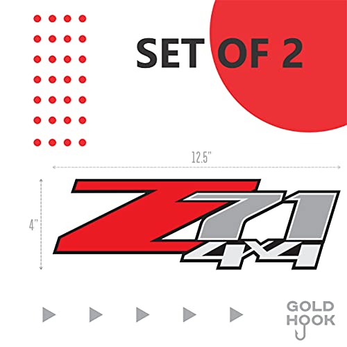 Image of GOLD HOOK Z71 4x4 Decals Compatible with Chevy Silverado - F (2007-2013) Bed Side 1500 2500 HD, Set of 2, Peel & Stick Series