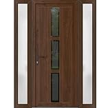 Front Exterior Prehung Metal-Plastic Door Frosted Glass | Manux 8112 Walnut | 2 Side Sidelite Transoms | Office Commercial and Residential Doors 64' x 80' (W14+36+14' x H80) Right Hand Inswing