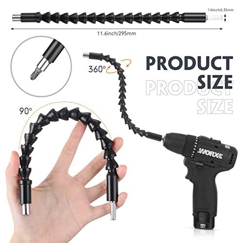 14 Pcs Flexible Drill Bit Extension Set 1/4 Inch Hex Shank Bendable Drill Bit Extension 105 Right Angle Drill 90 Right Angle Screwdriver Bits 10 Short Screwdriver Bits Electric Hand Tool #TOP1