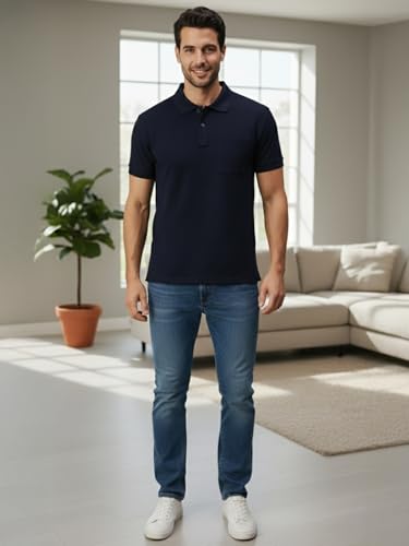 Image of Lux Cozi Men's Half Sleeve Soild Casual Regular Fit T-Shirt with Chest Pocket | Polo Tshirt for Men