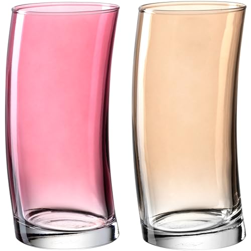 Leonardo Swing 70703 - Set di 12 bicchieri per acqua, lavabili in lavastoviglie, con forma curva, colore: rosso/beige, 350 ml