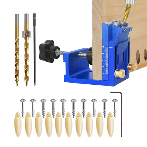 Kit De Gabarit De Trou De Poche, Outil d'Angle Pour Joints En Bois, Gabarit De Percage En Métal Avec 2 Forets Inclinés à 15 °, Positionneur De Trou...