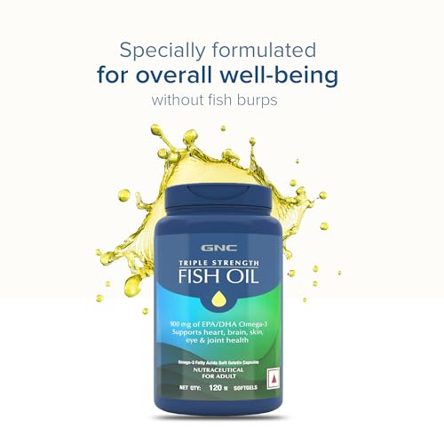 Image of GNC Triple Strength Fish Oil 1500mg Omega-3 with 900mg EPA & DHA | 120 Softgels | For Heart, Healthy Cholesterol, Joint Comfort, Focus & Vision | Enteric-Coated for No Fishy Aftertaste |USA Formulated