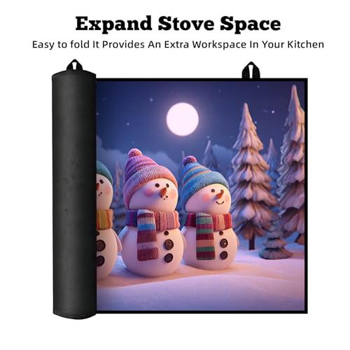 Image of Christmas Multi-Design Stove Cover for Glass /Electric Stoves - 3-in-1 Heat-Resistant Protector Mat, Non-Slip Drying Rack 28 inchx20 inch