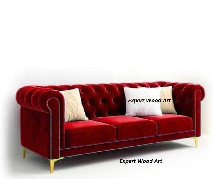 Image of Classic 3+1= 4 Seater with Footrest Seater Sofa Set Luxury Chesterfield Modern Fahionalable Sleeper Sofa for Living Room, Dining Room, (Maroon)