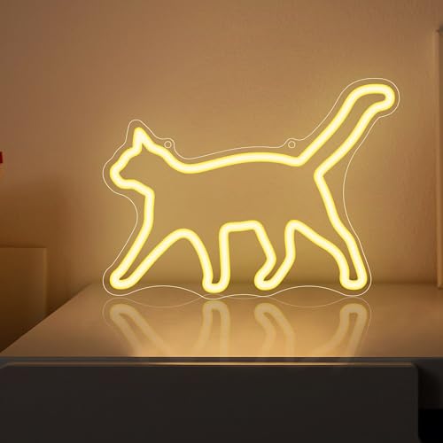 CoolGift Mart Cartel de neón con forma de gato, Lámpara decorativa de pared con forma de gato, Decoración de fiesta de cumpleaños regulable para casa, bares, discotecas, Regalo para amigos, familia