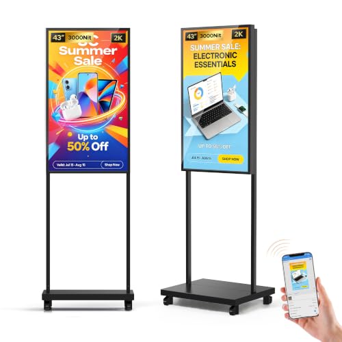 Image of 43 Inch Shop Window Facing Digital Signage Display, 3000 Nits Android 14 Advertising Screen with Auto Brightness Sensor, CMS Control, Heat-Resistant LCD Panel, WiFi /USB /HDMI