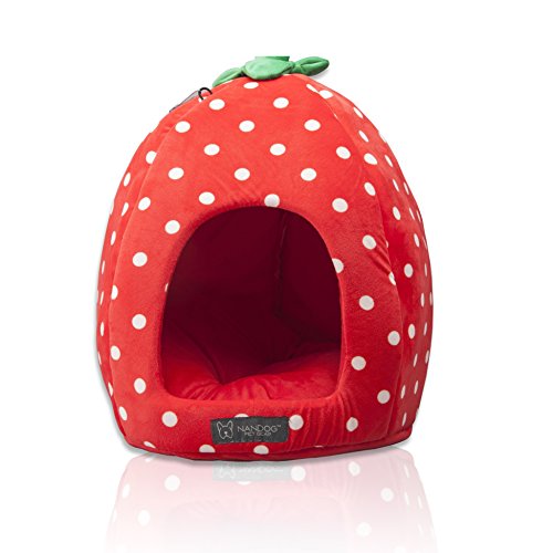 NANDOG Insta Fun Strawberry Dog & Cat Bed - Ultra Soft Micro Plush with Foam Cushioning - Cozy, Supportive & Stylish Lounger with Adorable Fruit-Inspired Design