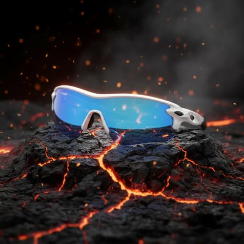 Image of Cycling Goggles for Men & Women | Sports Goggles UV400 Protection | Oversized Sports Sunglasses for Cricket, Running, Driving, Fishing, Hiking & Outdoor Activities (White : Black stick)