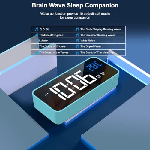 Image of Digital Alarm Clock with Large LED Display Mirror with Temperature Indicator Dual Alarm, Snooze, 4 Degrees Brightness Adjustment, 13 Music Settings, USB Connection, Bedroom