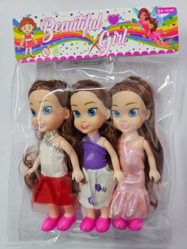 Image of SHAKTISM Cuties Doll Set for Kids, Dress DesignBaby Doll Set, 6 Inches, PVC Non-Toxic, Moveable Arms & Legs, Assorted Dresses, Pack of 3
