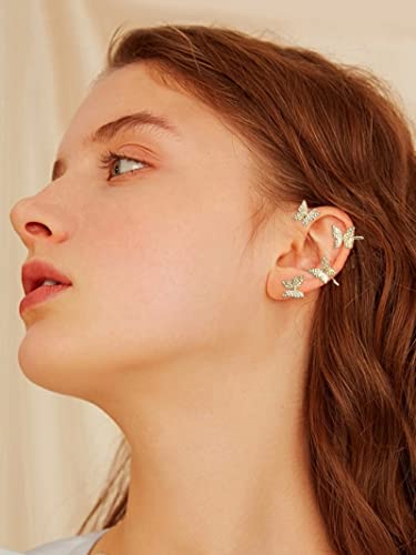 Butterfly Ear Cuff Wrap Crawler Earrings For Women Girls,Zircon Butterfly Earrings,Butterfly No Piercing Ear Clip Wrap Around Earrings(Gold) #TOP1